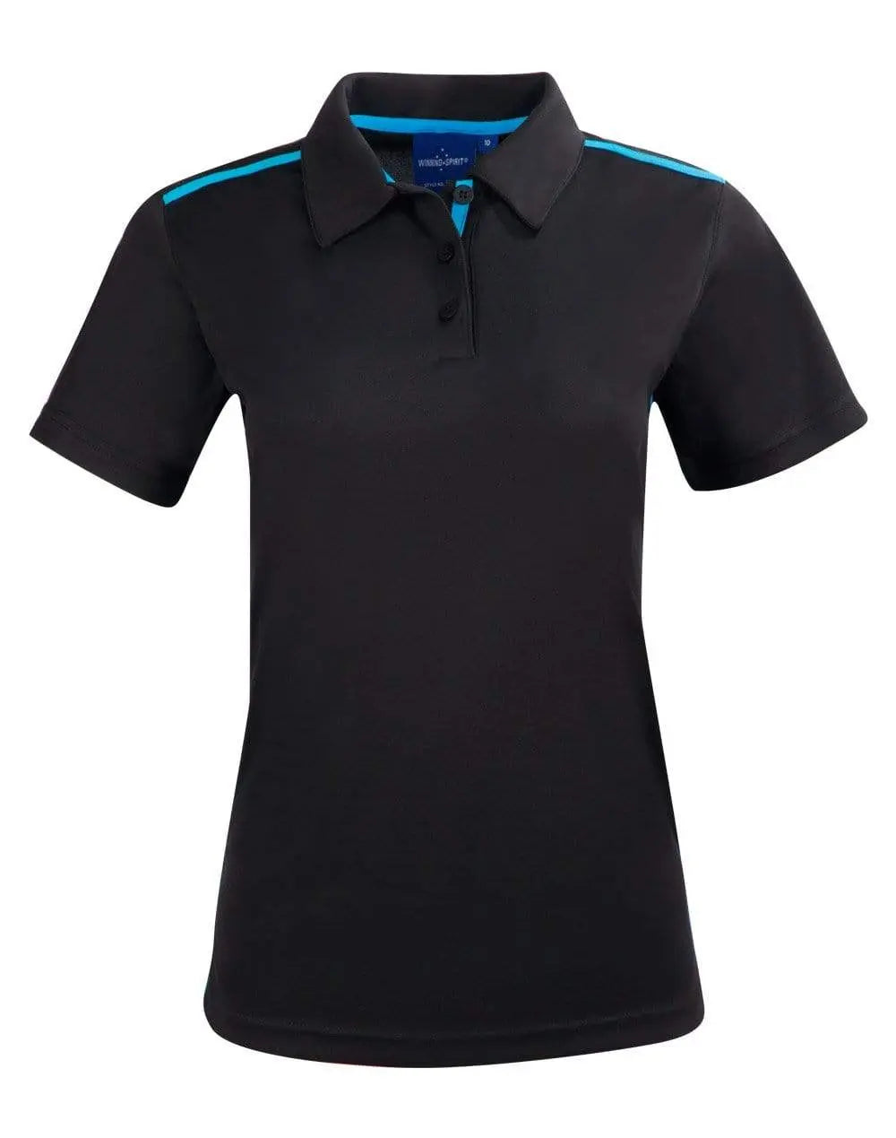 Winning Spirit PS84 STATEN POLO SHIRT Ladies Casual Wear Winning Spirit Black/Cyan 6